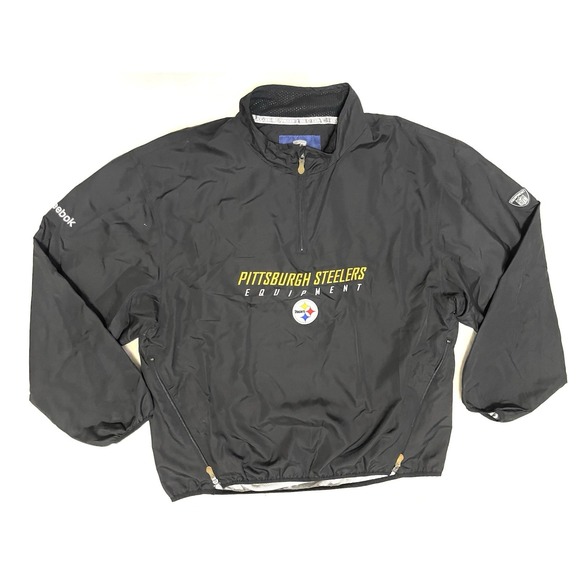Pittsburgh Steelers NFL Reebok Equipment 1/2 Zip Pullover Windbreaker Jckt Lrg.